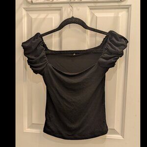 Dynamite | Black Ruched Puff Sleeve Square Neck Top | Size S